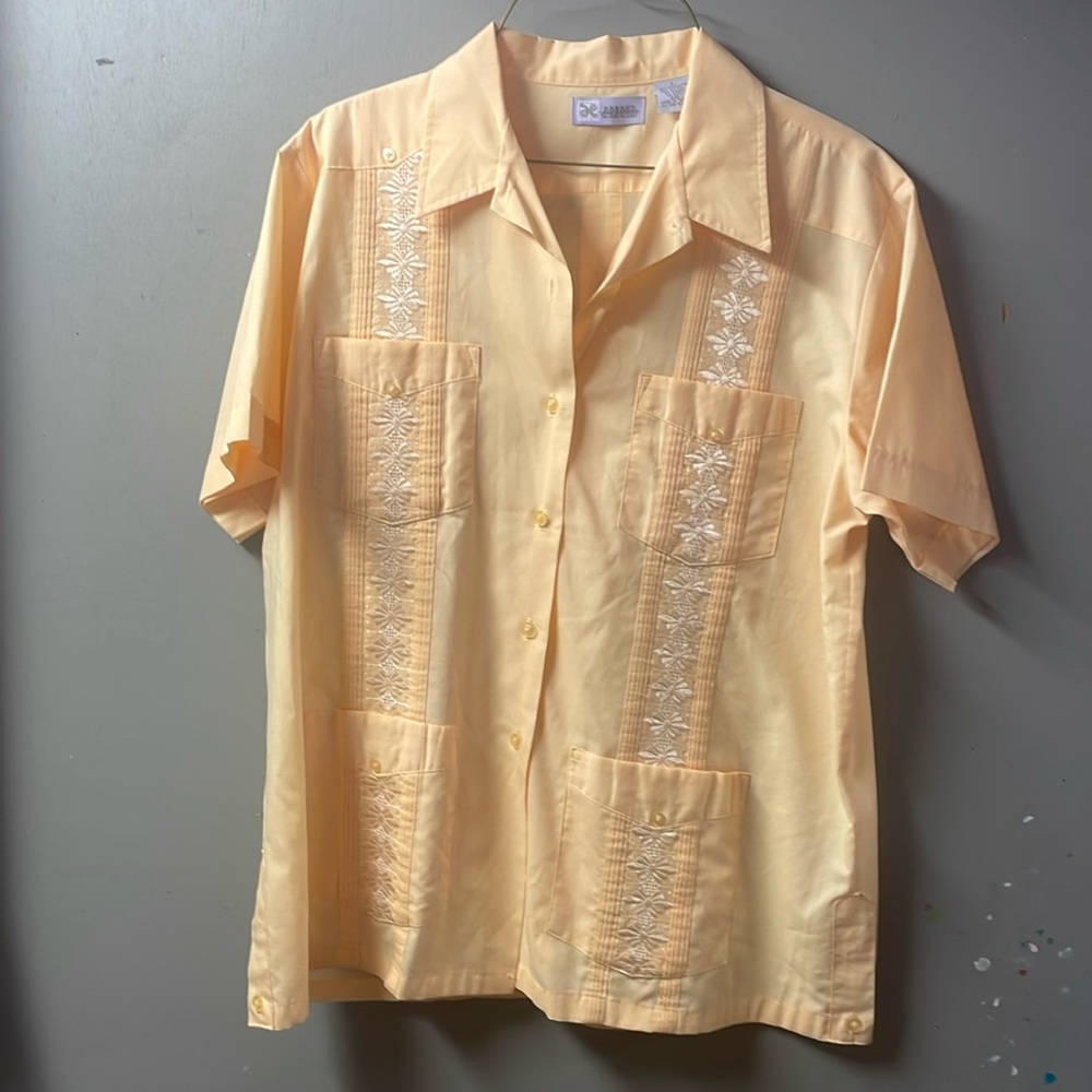 Guayabera Mexicana/ Mexican Wedding Shirt Haband Peach/Orange